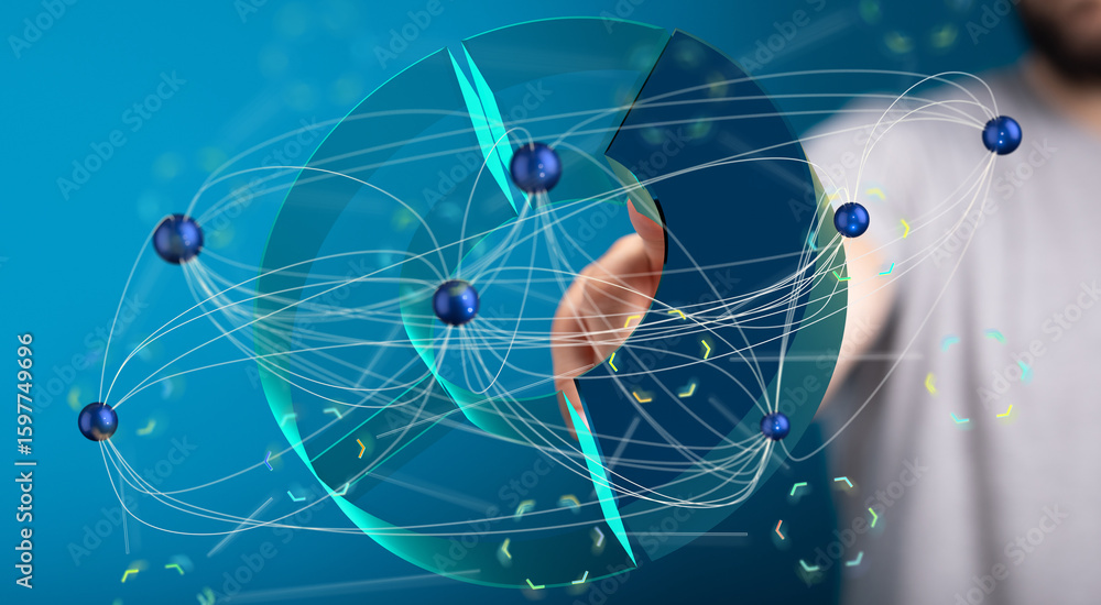 Poster abstract image depicting a global network, data flow, and interconnectivity. ideal for tech, busines