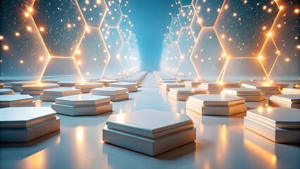 Futuristic abstract background with hexagonal structures, representing digital network and artificial intelligence