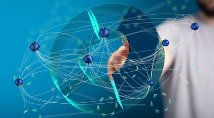 Abstract image depicting a global network, data flow, and interconnectivity. Ideal for tech,...