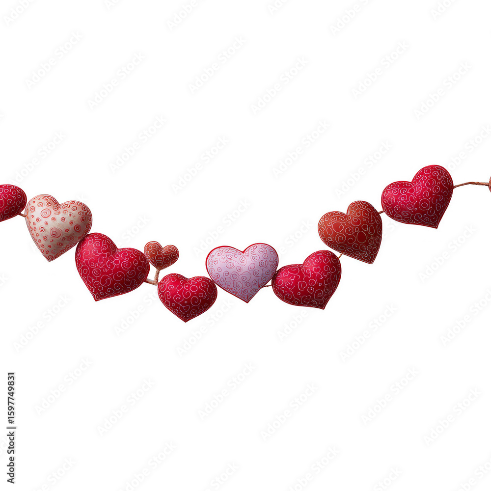 Poster a row of hearts are hanging from a string
