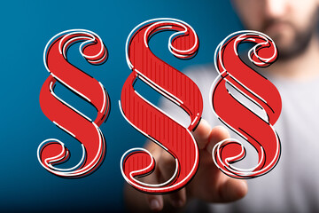 Red paragraph symbols on blue background. Legal concept.