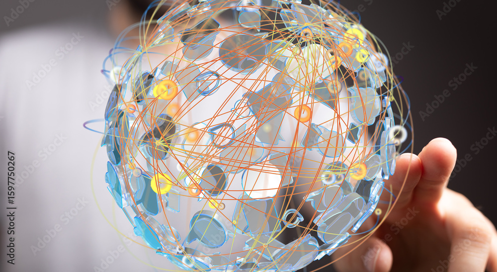 Poster abstract image of a digital network sphere. perfect for tech, innovation, and global concepts.
