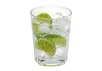 Refreshing gin tonic with lime isolated on transparent background