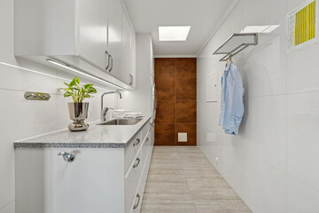 Modern bathroom interior in minimal scandinavian style