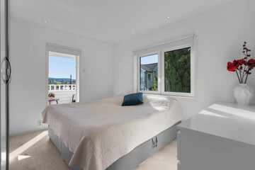 Modern luxury bedroom interior in minimal scandinavian style