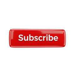 A glossy red subscribe button isolated on transparent background