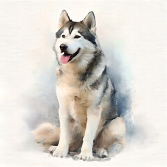 Naklejka premium Watercolor Siberian Husky – Minimalist Dog Portrait on White Background
