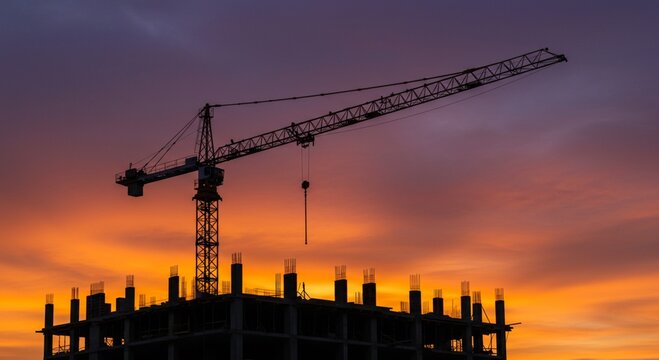 Construction crane silhouette sunset