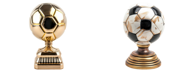 Two soccer ball trophies with transparent background
