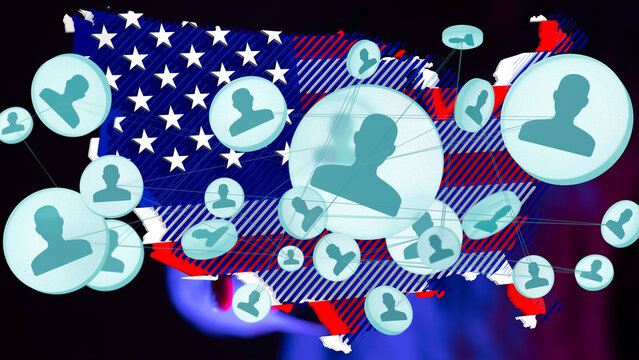 Stock photo depicting a network of people across the United States.  Ideal for social media, networking, and community themes.