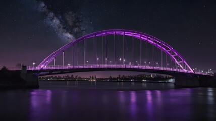 Fototapeta premium Illuminated Night Bridge — Urban Elegance and City Lights