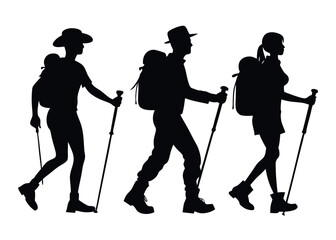 Hikers walking silhouettes