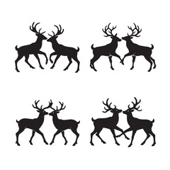 deer fighting with heads down silhouette set bundle