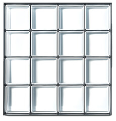 Glass windows arranged grid pattern, featuring modern design with clear and frosted sections. structure showcases sleek and contemporary aesthetic, idealIsolated on transparent background