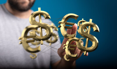 Image of interconnected dollar and euro signs, representing global finance and currency exchange.
