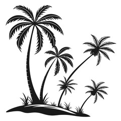 Obraz premium Collection of black palm tree silhouettes isolated on white background