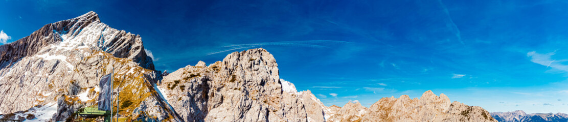 High resolution stitched alpine summer panorama at Mount Alpspitze, Garmisch, Partenkirchen,...