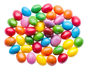 Obraz premium Colorful oval candies scattered isolated - on white background
