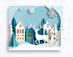 Festive paper cut winter village scene