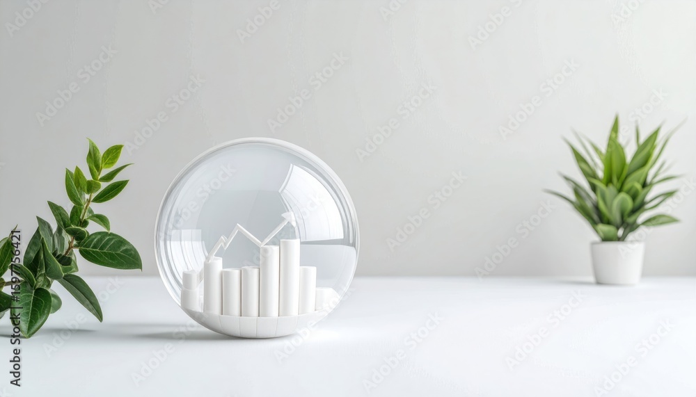 Canvas Prints transparent glass sphere with 3d graph visualization on a white surface against white background