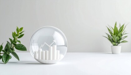 Transparent Glass Sphere with 3D Graph Visualization on a White Surface against White Background