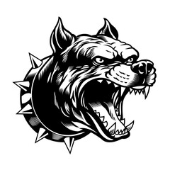 Black and White Illustration of Angry Pitbull