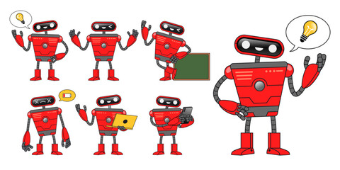 Collection of Robot Mascot Character in Various Pose