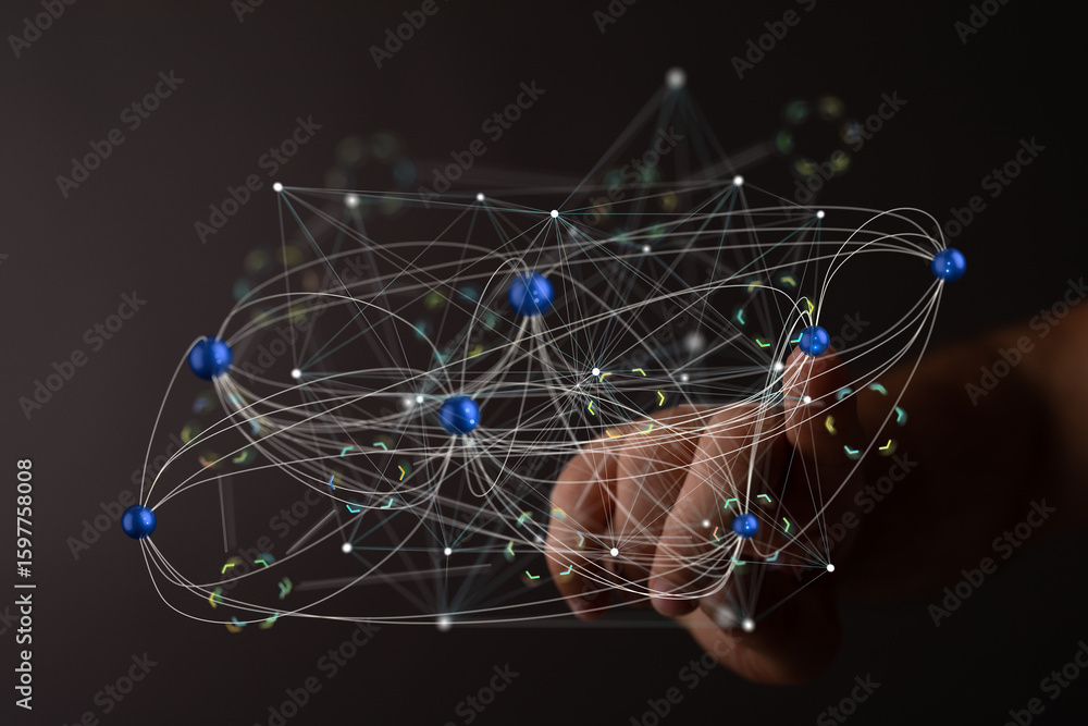 Poster abstract image depicting a complex network, ideal for technology, data, and connection concepts.