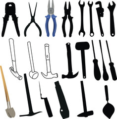 Hand Tool Silhouettes and Illustrations Set