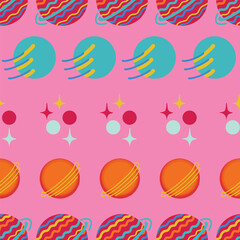 Abstract galaxy elements seamless pattern on pink background