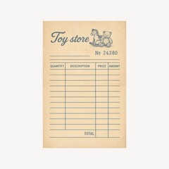 Vintage toy store receipt design.