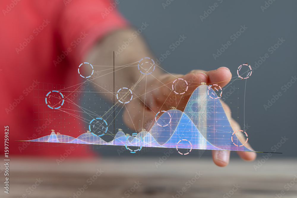 Poster stock photo of a person interacting with a digital graph, showcasing data analysis and visualization