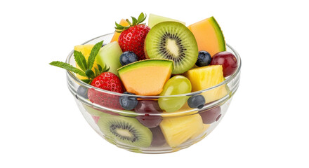 Isolated Fruit Salad in Glass Bowl