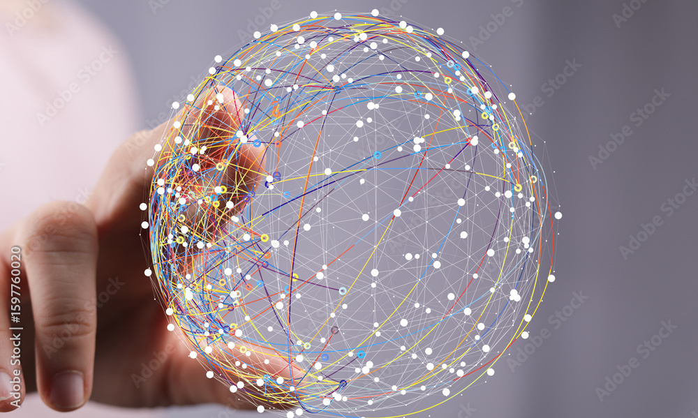 Poster abstract image of a global network connection in a hand. represents connectivity, technology, and gl