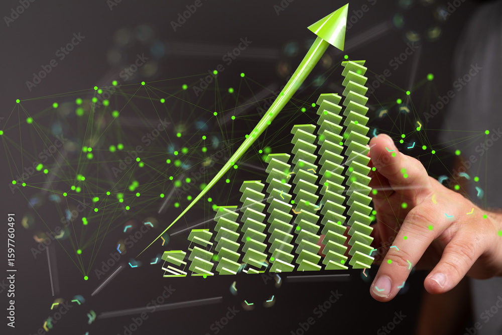Poster abstract image of a rising graph representing growth, success, and data analysis in business.