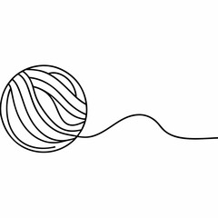 Black yarn ball with trailing thread wool knitting