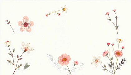 Set of cute vintage floral doodle cards with gentle flowers and leaves, perfect for invitations, banners, and more,  element,  pretty