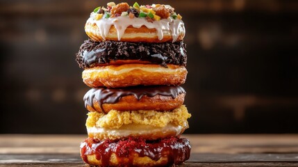 Chocolate glazed donut with colorful sprinkles floating on white background, no shadows, isolated cut-out