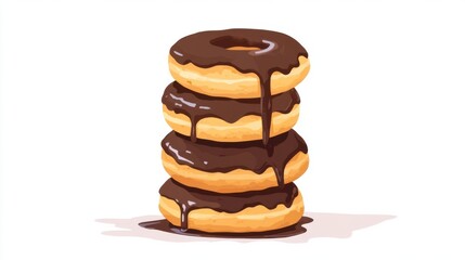 Chocolate glazed donut with colorful sprinkles floating on white background, no shadows, isolated cut-out