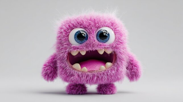 Cute 3D funny pink fluffy monster
