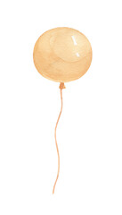 Watercolor brown balloon. Hand drawn isolated illustration for kids. Cute drawing