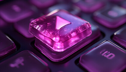 Illuminated Play Button Keyboard Key with Pink and Purple Tones
