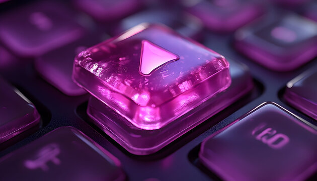 Illuminated Play Button Keyboard Key with Pink and Purple Tones
