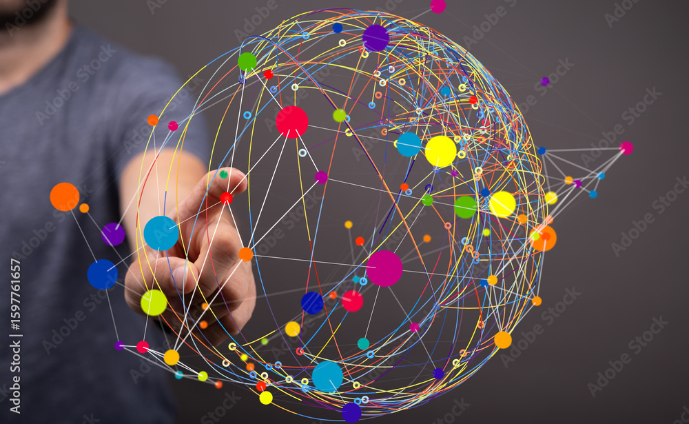 Poster abstract image of a global network, showing interconnectedness and data flow.