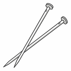 Silver knitting needles crossed on white double pointed needles yarn craft