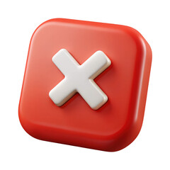 Obraz premium 3d render of a red square with a white x on transparent background