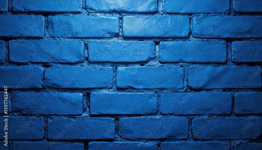 Aufkleber close-up view of blue brick wall texture. rectangular bricks with textured surface create abstract b
