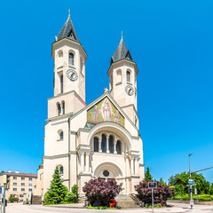 View at the Church of Jesus Heart in the strets of Amstetten in Austria