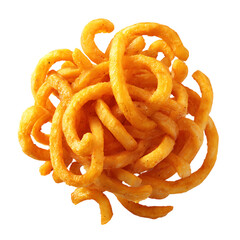 Curly Fries Pile Golden Brown Seasoned Potato Snack Food isolated on a transparent background potato fries