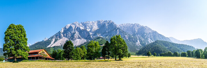 Panoramic view at the mountains near Ramsau in Dachstein village - Austria